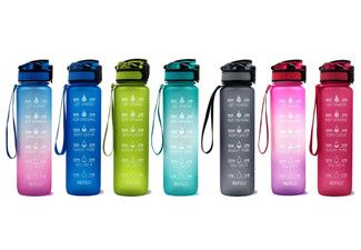 One-Litre Drinking Bottle with Time Marker - Available in Seven Colours