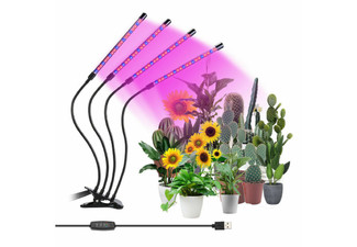 Four-Head LED Plant Grow Light with Clip Base