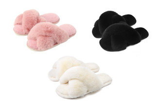 Fluffy House Slippers for Women - Option for White, Black or Pink & Sizes Small, Medium, Large or Extra Large