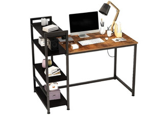 Computer Desk with Four-Tier Storage Shelves