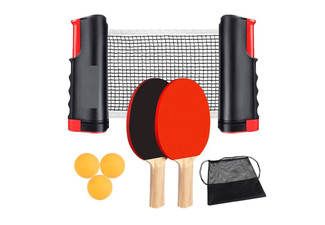 Portable Table Tennis Set with Rackets, Balls, Retractable Net & Carry Bag