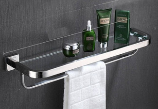 Stainless Steel Glass Shelf with Towel Rail - Two Sizes Available