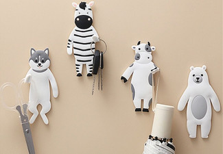 Four-Piece Adhesive Animal Wall Hooks - Option for Two-Pack