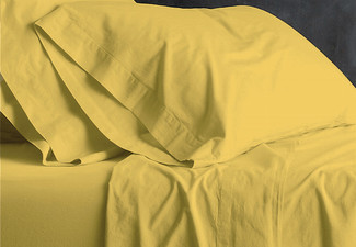 European Mister Yellow Washed Cotton Sheet  Set - Two Sizes Available