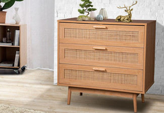 Timeless Three-Drawer Rattan Tallboy Cabinet