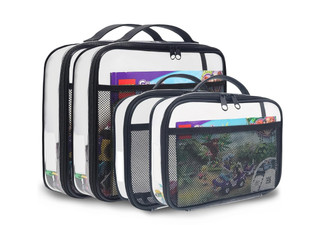 Four-Piece Transparent Block Set Storage Bags with Mesh Side Pockets