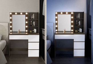 12 LED Mirror Vanity Dressing Table with Four Drawers & Three Compartments