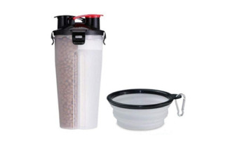 Dog Food Container with Water Storage & Foldable Bowl