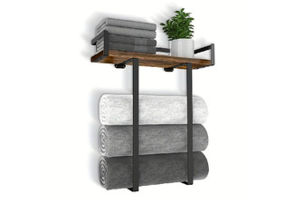 Wall Mounted Towel Rack with Wood Shelf
