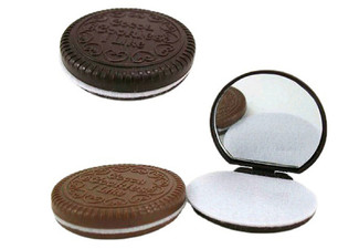 Chocolate Cookie Mini Compact Mirror with Comb - Available in Two Colours & Option for Two-Pack