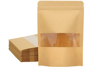 50-Piece Resealable Kraft Paper Zip Bags - Six Sizes Available