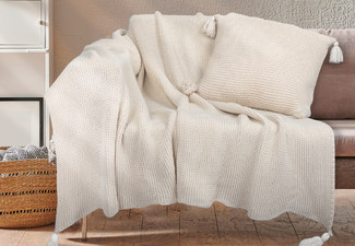 Dreamz Knitted Throw Blanket Incl. Cushion - Three Colours Available