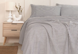 Royal Comfort Linen Blend Sheet Set with Stripes - Available in Two Colours & Two Sizes
