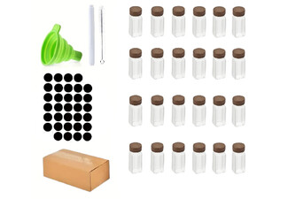 24-Piece Square Glass Spice Jar Set with Wooden Lids