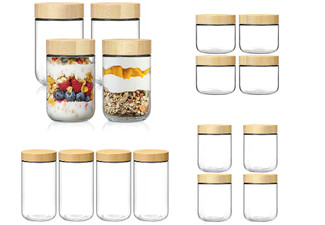 Four-Piece Food Storage Glass Jar with Bamboo Lid - Three Sizes Available