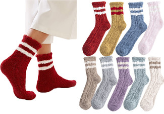 Five-Pair Women's Plush Slipper Socks - Available in Three Options