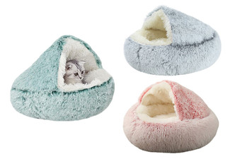 Plush Cushioned Hooded Pet Bed - Three Colours & Three Sizes Available