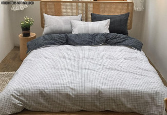 Three-Piece Cotton Duvet Cover Set in Classic Black/White Grid - Two Sizes Available