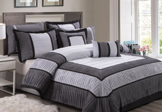 Seven-Piece Oversized Pleated Crimped Comforter Set - Three Sizes Available