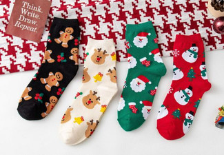 Four-Pairs Christmas Mid Tube Socks