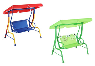 Kids Two-Seater Swing Chair with Canopy - Two Styles Available