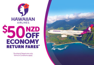 Hawaiian Airlines - $50 OFF Economy Return Fares Offer - Flights Departing Auckland