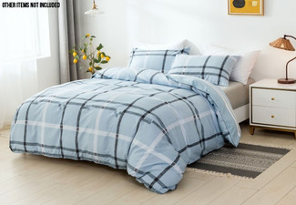 Three-Piece Plaid Blue Microfibre Duvet Cover Set - Two Sizes Available