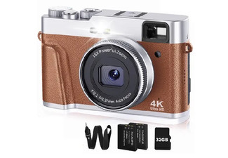 4K 48MP Compact Digital Camera Incl. 32GB SD Card & Two Batteries