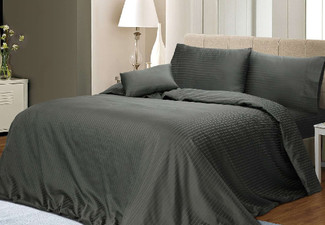 Three-Piece 1000TC Cotton Rich Pin Stripe Quilt Cover Set - Available in Five Colours & Two Sizes