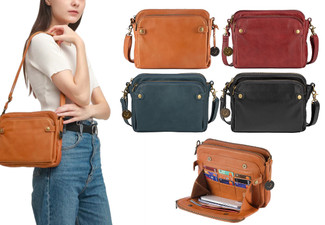 Three-Layer PU Leather Crossbody Bag with Card Holder - Four Colours Available