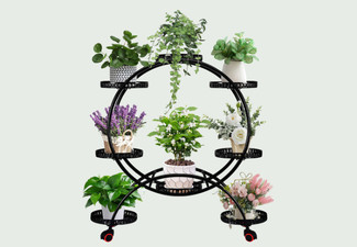 Eight Pot Holder Round Plant Stand on Wheels - Two Colours Available
