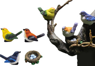 Three-Piece Garden Mini Birds Figurines with Nest Set