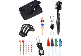 Golf Kit with 14 Accessories incl. Golf Towel, Bag, Brush, Marking Pens, Tees