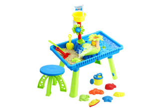 Kids Two-Compartment Sandpit Playset with Chair