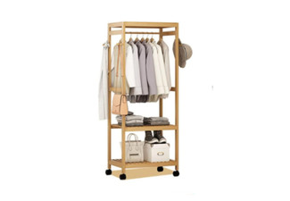 Portable Rolling Bamboo Clothes Rack