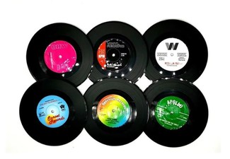 Six-Piece Colourful Retro Vinyl Record Disk Coaster Set