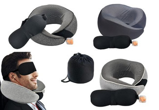 Travel Memory Foam Neck Pillow Set with Eye Mask & Earplug - Available in Three Colours & Options for Two-Set