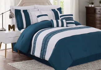 Seven-Piece Blue Comforter Set - Three Sizes Available