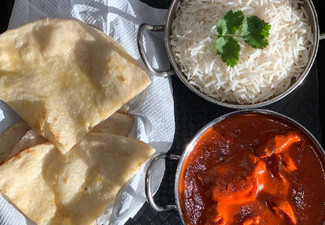 Indian Dinner for Two People incl. Two Curries, Two Naans & Two Rice - Option for Four People - Valid for Dine-In or Takeaway