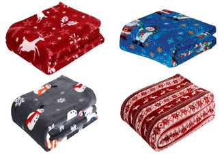 Fleece Christmas Print Throw Blanket - Available in Four Styles & Four Sizes