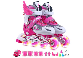 Small Roller Skates with Light up Wheels and Protective Accessories