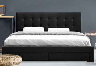 Levede Tufted Queen Bed Frame with Four Drawers