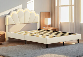 Wooden Bed Frame with LED Headboard - Available in Two Sizes