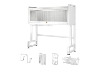 Two-Tier Steel Dish Drying Rack with Hook & Door