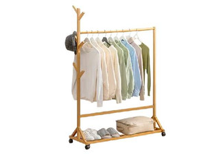Wooden Clothes Hanger Rack with Wheels