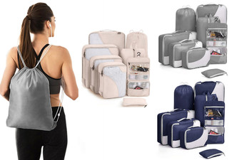 Eight-Piece Compression Travel Packing Cube Set - Available in Three Colours & Option for Two Sets