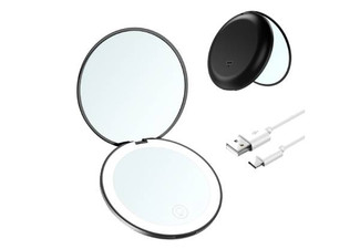 10x Magnification Compact Mirror with Light - Available in Four Colours & Option for Two-Pack
