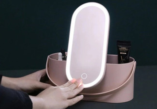 Portable Make-Up Organizer Box with LED Light Mirror
