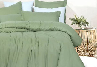 Amsons Ultra-Soft Light Sage Quilt Cover Set - Available in Six Sizes & Option with Extra Standard or European Pillowcases