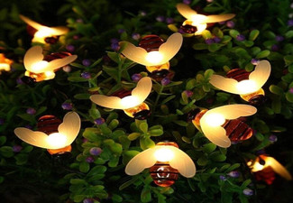30 Warm White LED Honey Bee Outdoor Solar Powered String Lights